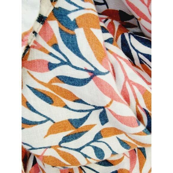 Lands' End Women's 1x Pink White Blue Floral 100% Linen LS Button Down Top - Picture 8 of 9